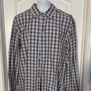 Joseph Abboud Brown and White Plaid Shirt
